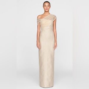 Theia Zara Ivory and Champagne One-Shoulder Evening Gown Size 4
